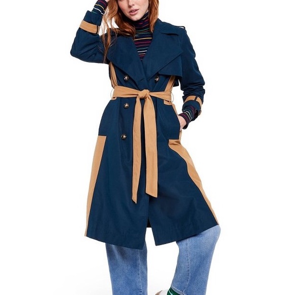 🔖 LA LIGNE x Target Women's Side Stripe Trench Coat Navy Tan - Picture 2 of 11